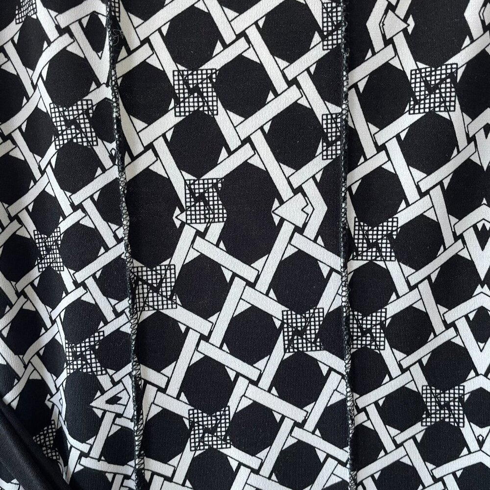 Haani Fit and Flare Panel Dress with Belt. Black & White. PXL Plus Size - Picture 10 of 11